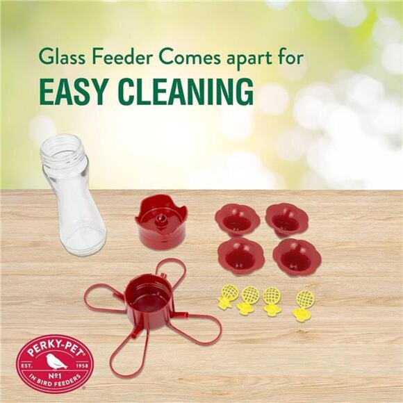 2 Glass Hummingbird Feeders for Outdoors with Perches, Ant Moat, Bee Guards - Picture 4 of 7